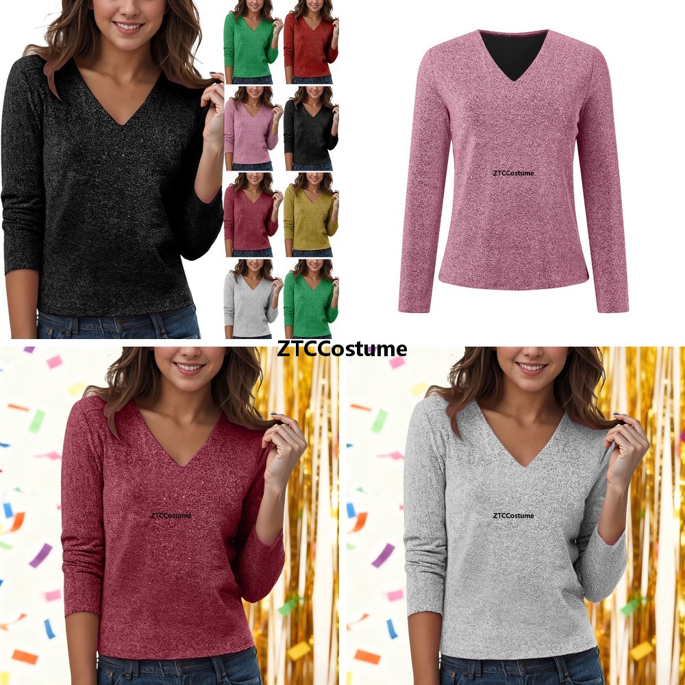 Women Formal Blouses For Evening Wear - Cosplay Sequin V Neck Long Sleeve