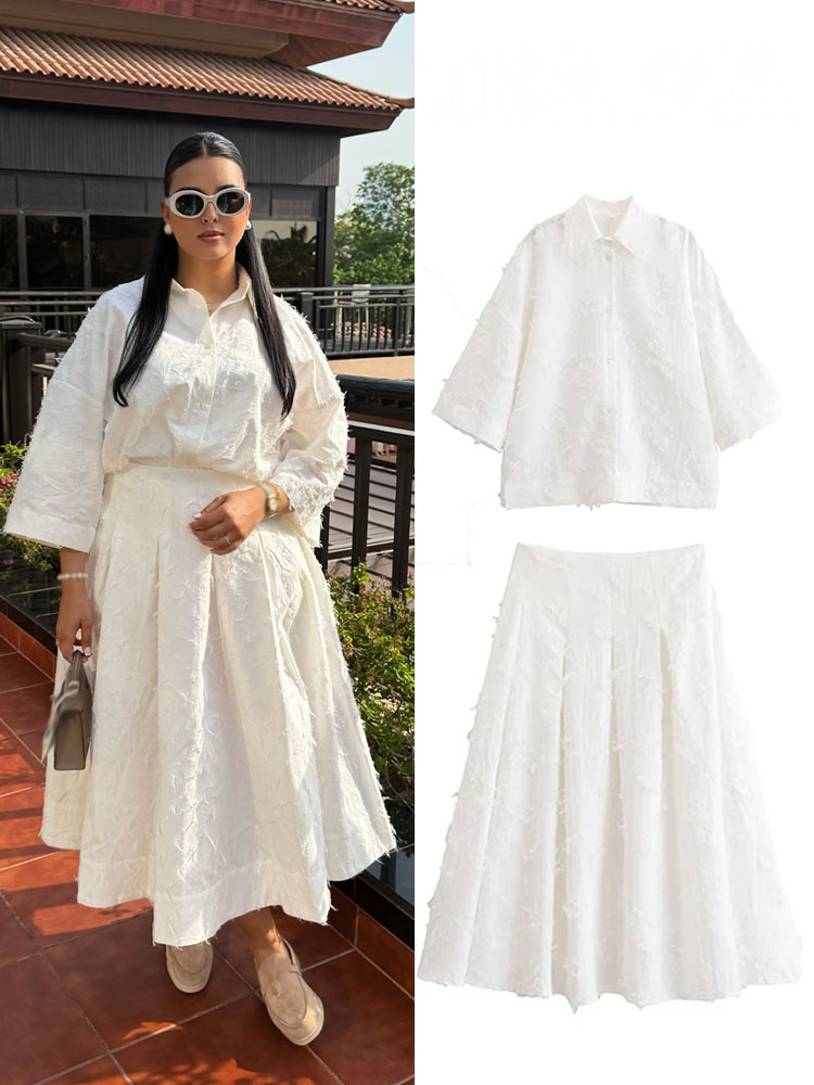Pencil Skirt Midi - HH Women Tassel Sets White Turn-Down
