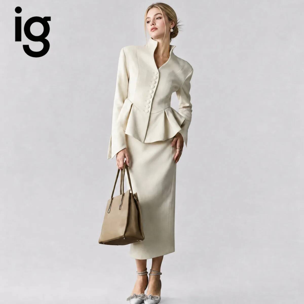 IG26 Women's Stand Collar Pepl - Pencil Skirt Midi review and price