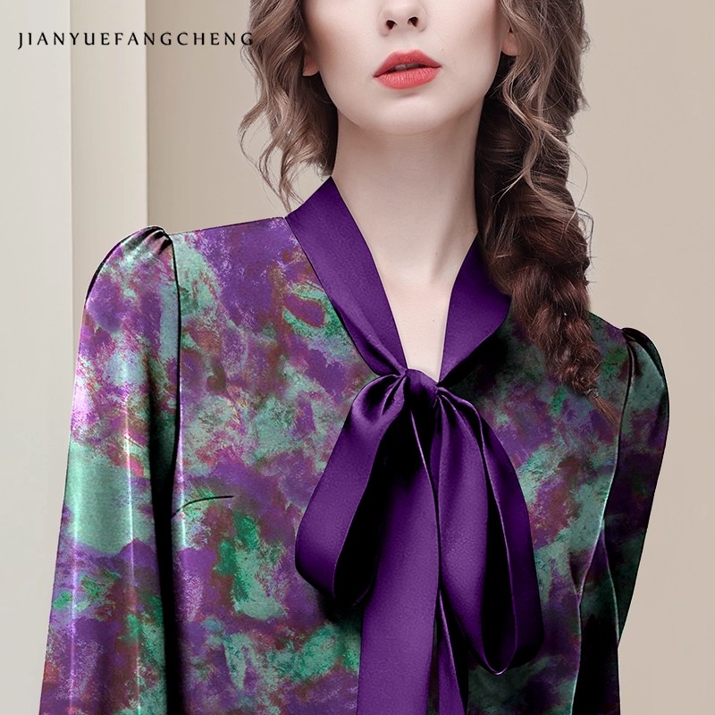 Purple Floral Elegant Satin Bl - Women Formal Blouses For Evening Wear review and price