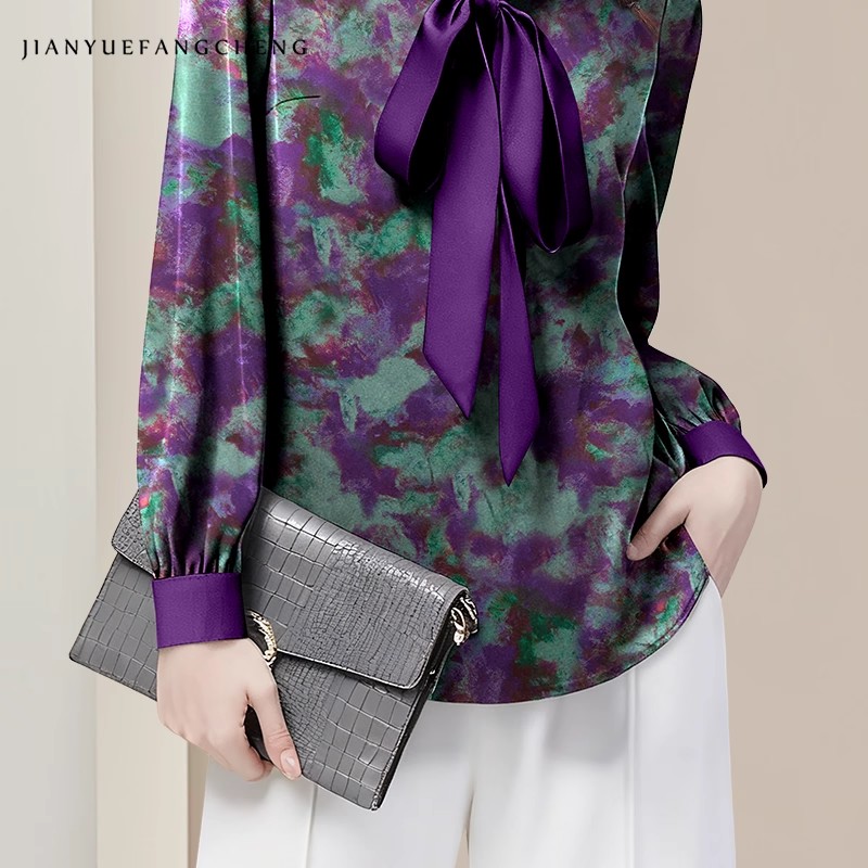 Purple Floral Elegant Satin Bl - Women Formal Blouses For Evening Wear review and price